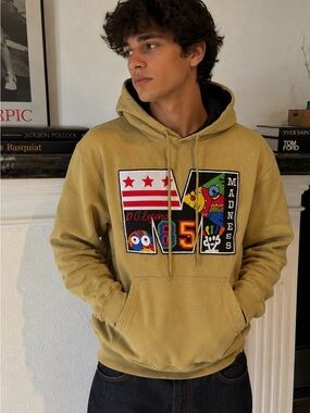 Universal Madness ,Mustard Graphic Hoodie Sweatshirt - Casual Pullover